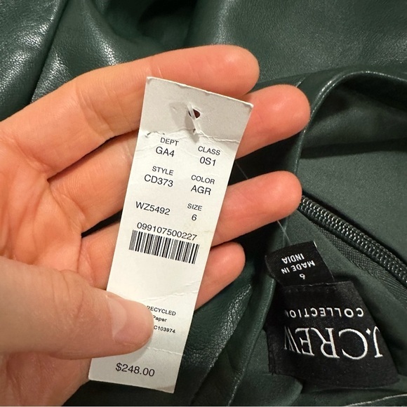 J crew army green Collection mini dress in embellished faux leather - Picture 5 of 5